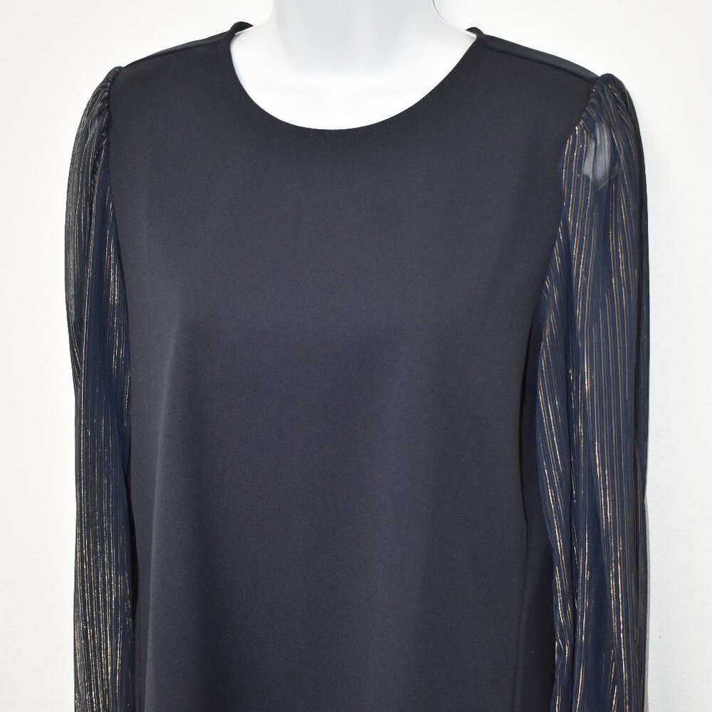 Ann Taylor Size M Navy Blue Women's Blouse with shear shimmering long sleeves